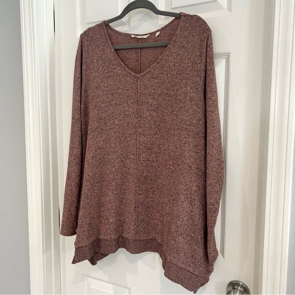 Soft Surroundings Tunic Long Sleeve V-Neck Shirt XL Comfy Heathered Pink Boho - Picture 2 of 8